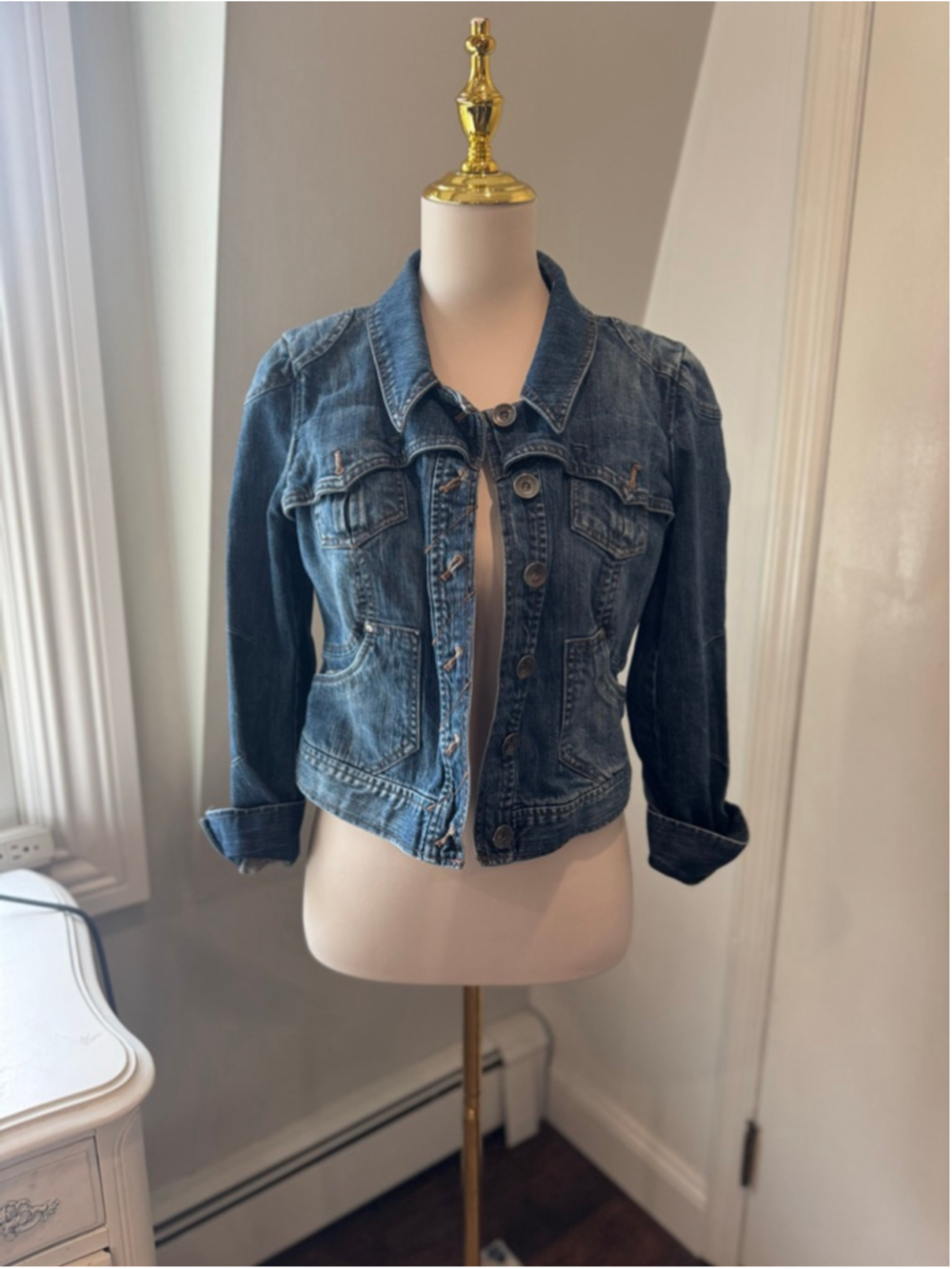 Vintage DKNY Jeans Denim Jacket Y2K Fitted Cropped | Medium Petite